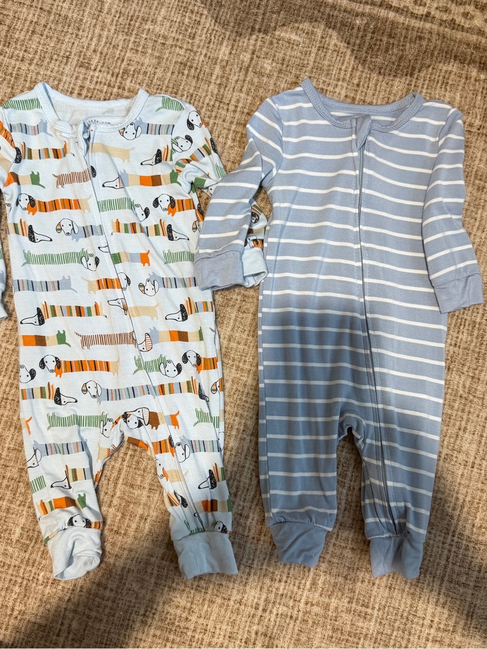 Little Me Blue Stripe and Multicolor Dog Print Footie Pajamas